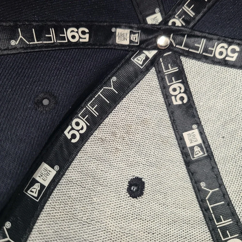Baseballism Hat Fitted 7 1/4 59Fifty New Era Blue White Rally Cap Script Logo‎